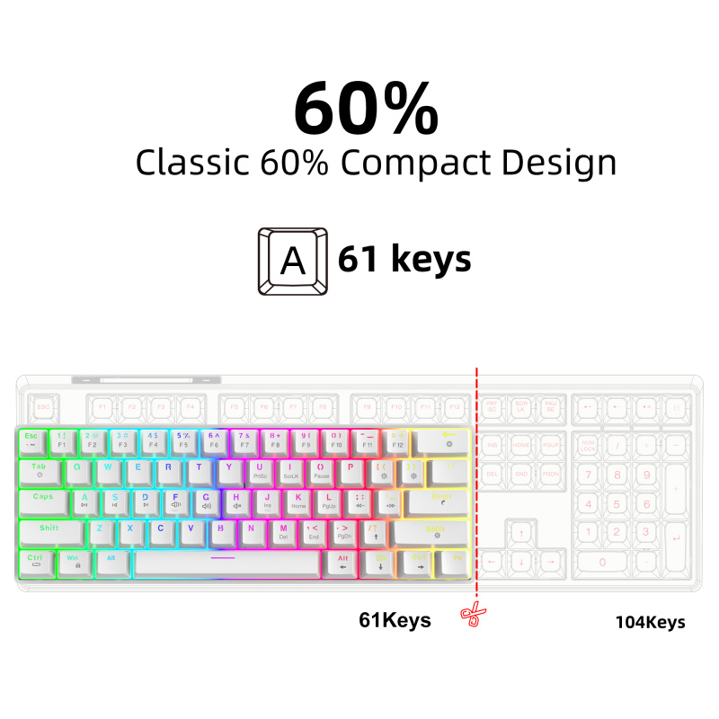 V900RGB 61 key mechanical keyboard hot swappable red axis dual color injection molded keycap dazzling light compact design